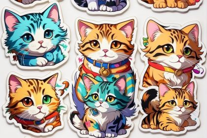 6 различных наклеек с милыми кошками и красочными цветами