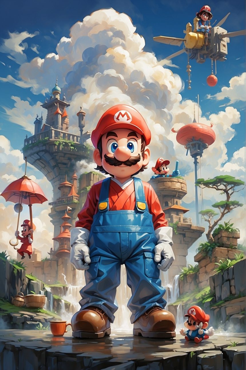 Mario Bros в стиле японских аниме-мультфильмов
