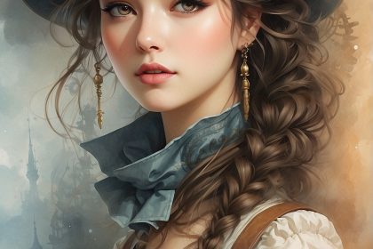 Steampunk Time Voyager девушка, акварель, техника размывки, как в сказке
