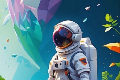 Ультра детальная иллюстрация экзотической планеты с астронавтом